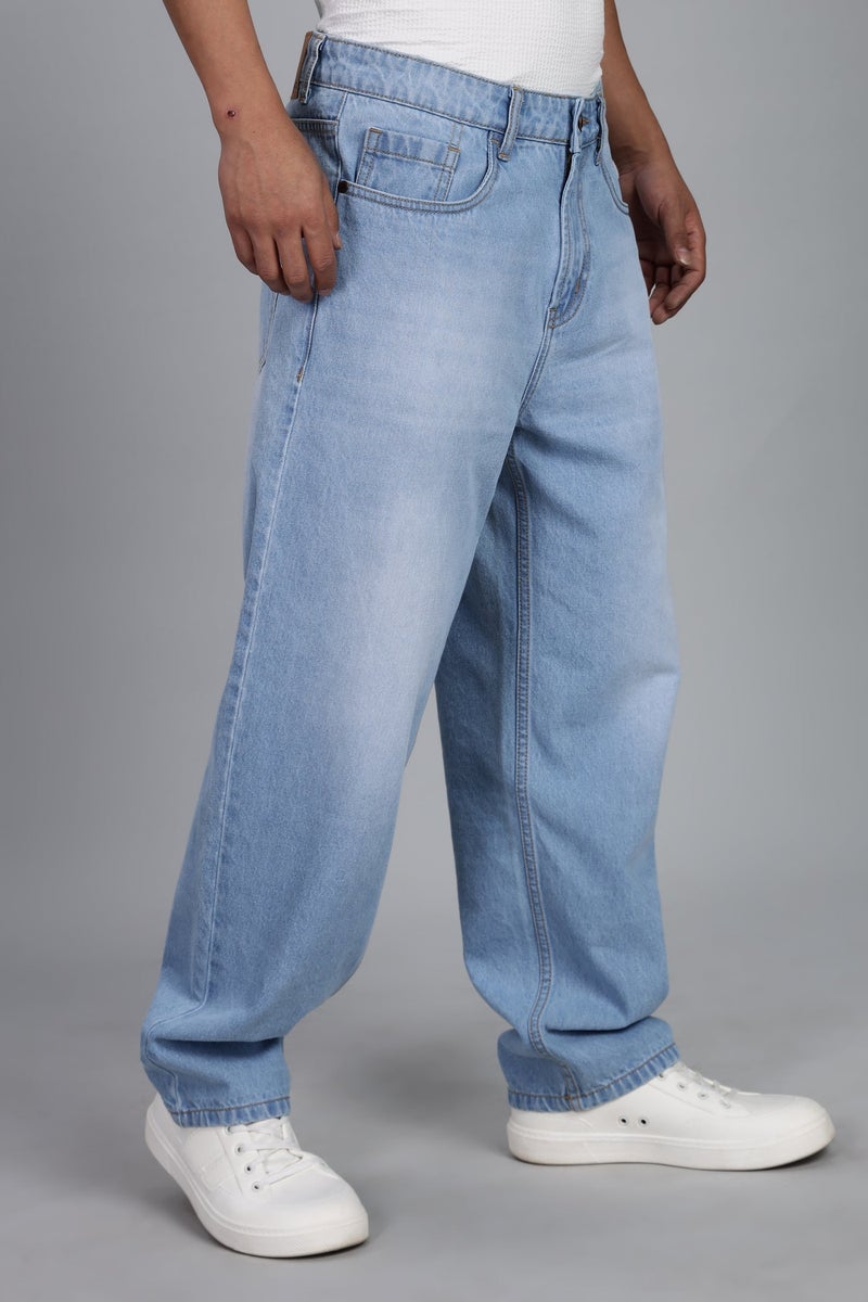 inkd Men's Cargo Carpenter Baggy Jeans – Mid-Rise | 100% Cotton | Contrast Stitch| 6 Pocket Styling | Baggy Jeans for Man | Cargo for Men - Image 1